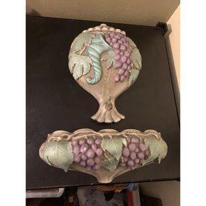 1970s Arnel's Ceramic PotterY Hand Painted Lavabo Grapes and Leaves Wall Decor